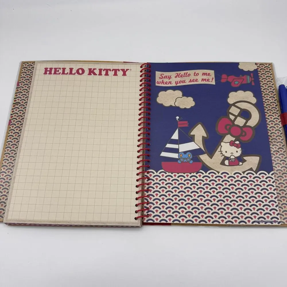 Hello Kitty Journal Notebook Spiral Nautical Travel 40 Sheets Pen Sanrio Y2K